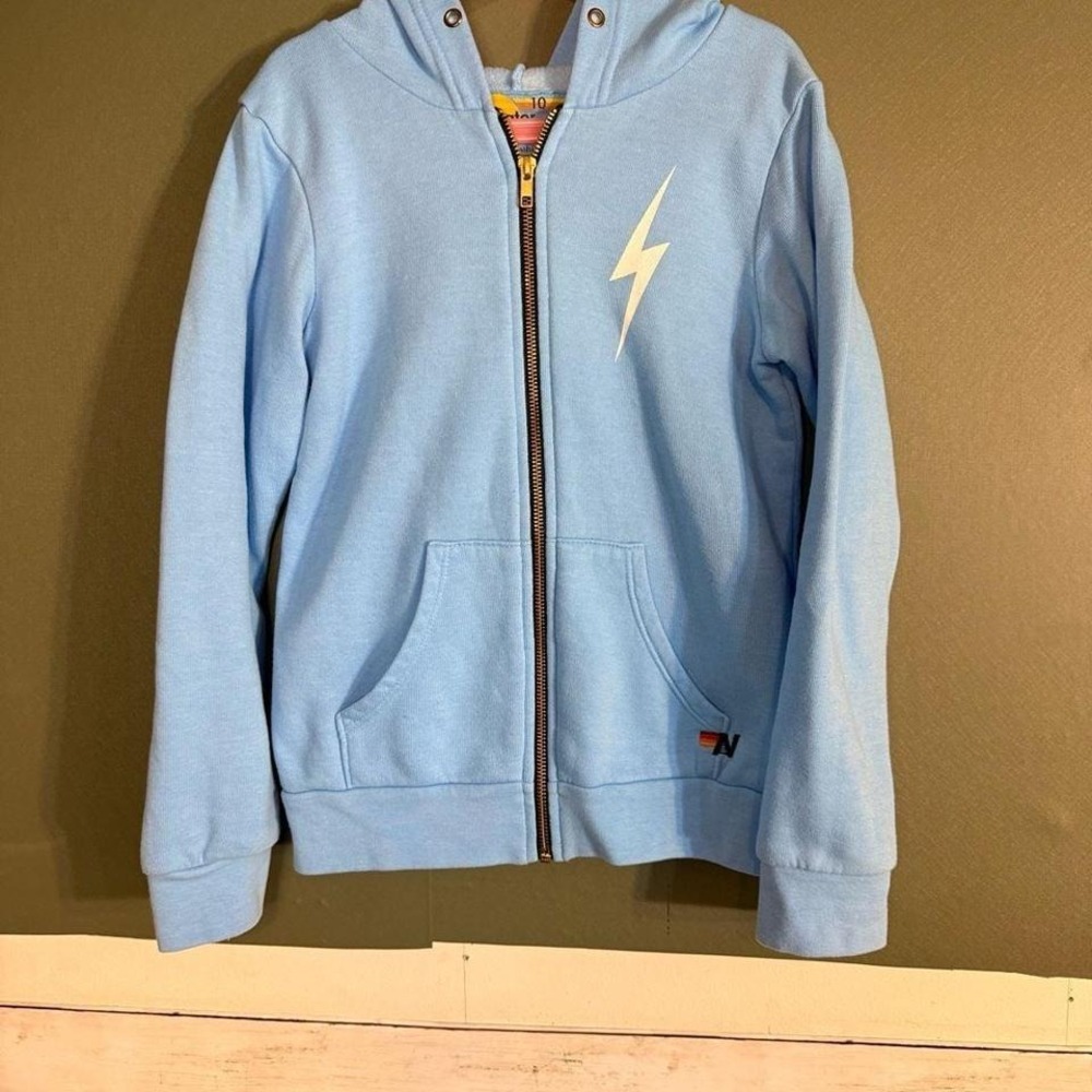 Aviator Nation Kids Bolt Zip Hoodie Light Blue Size 10 Lightning Bolt Graphic
